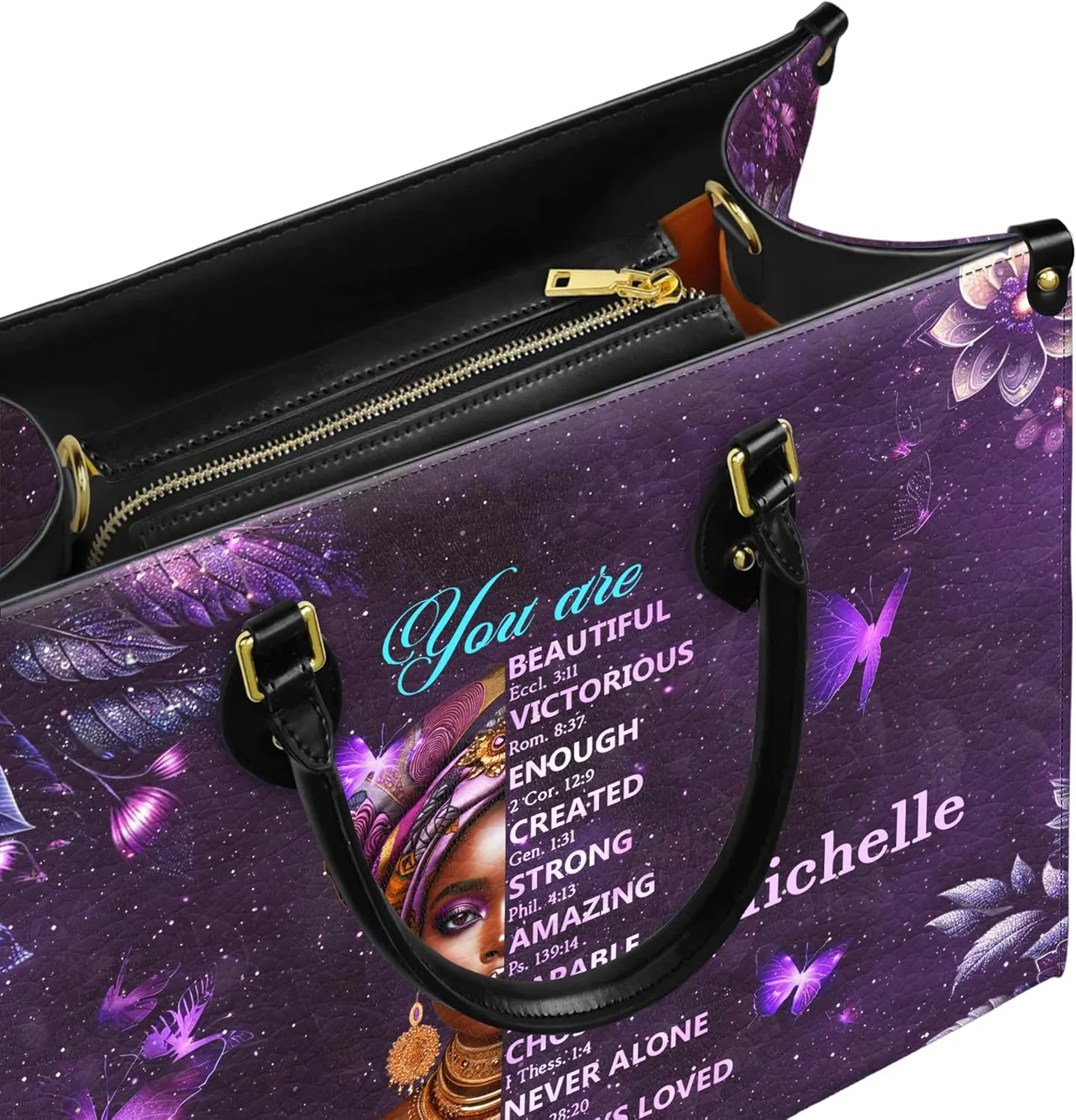 Personalized Leather Handbag with Zipper for African American Woman, Custom Purses Gift For Black Women, Mother's Day Gift