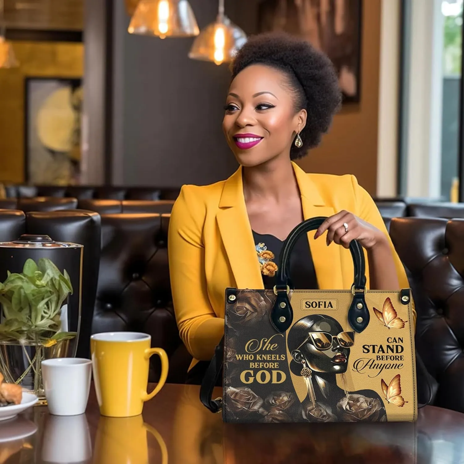 Personalized Leather Handbag with Zipper for African American Woman, Custom Purses Gift For Black Women, Mother's Day Gift
