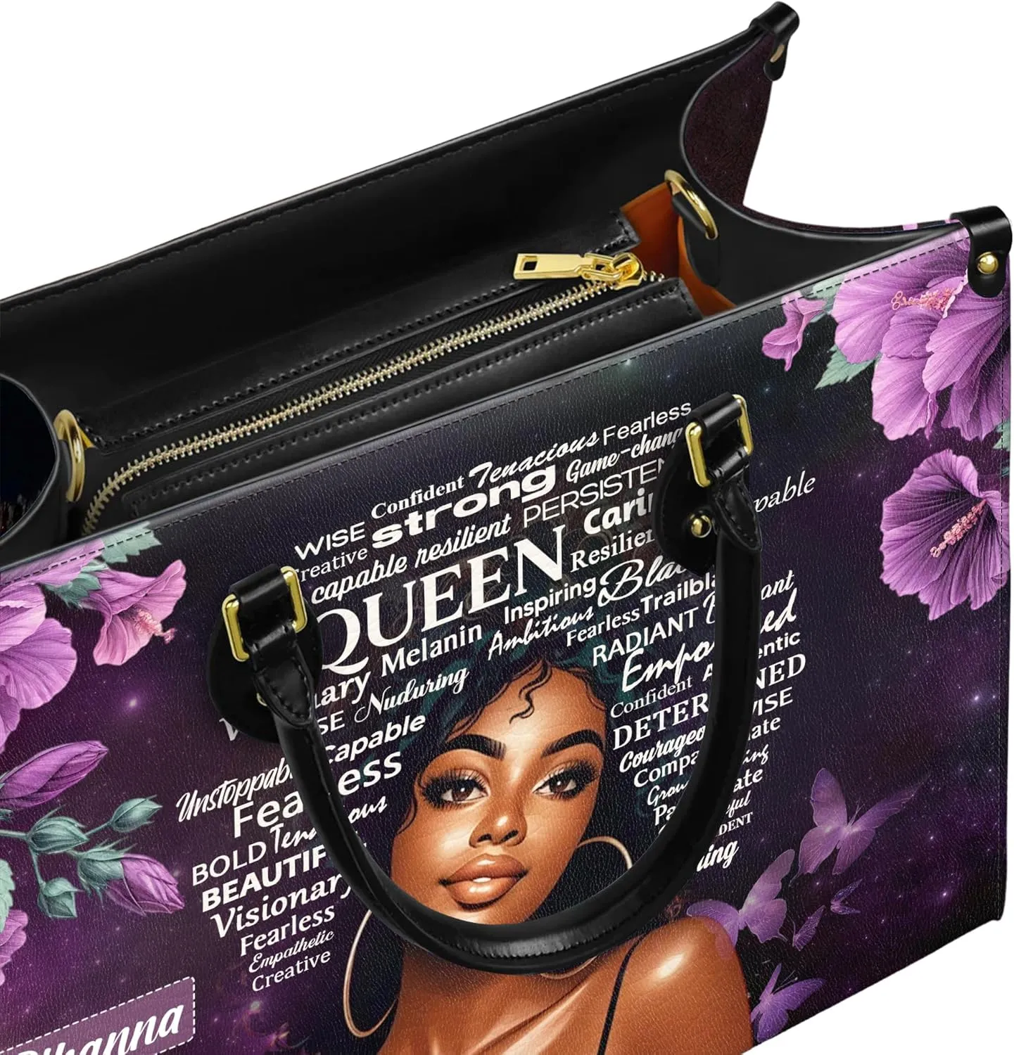 Personalized Leather Handbag with Zipper for African American Woman, Custom Purses Gift For Black Women, Mother's Day Gift