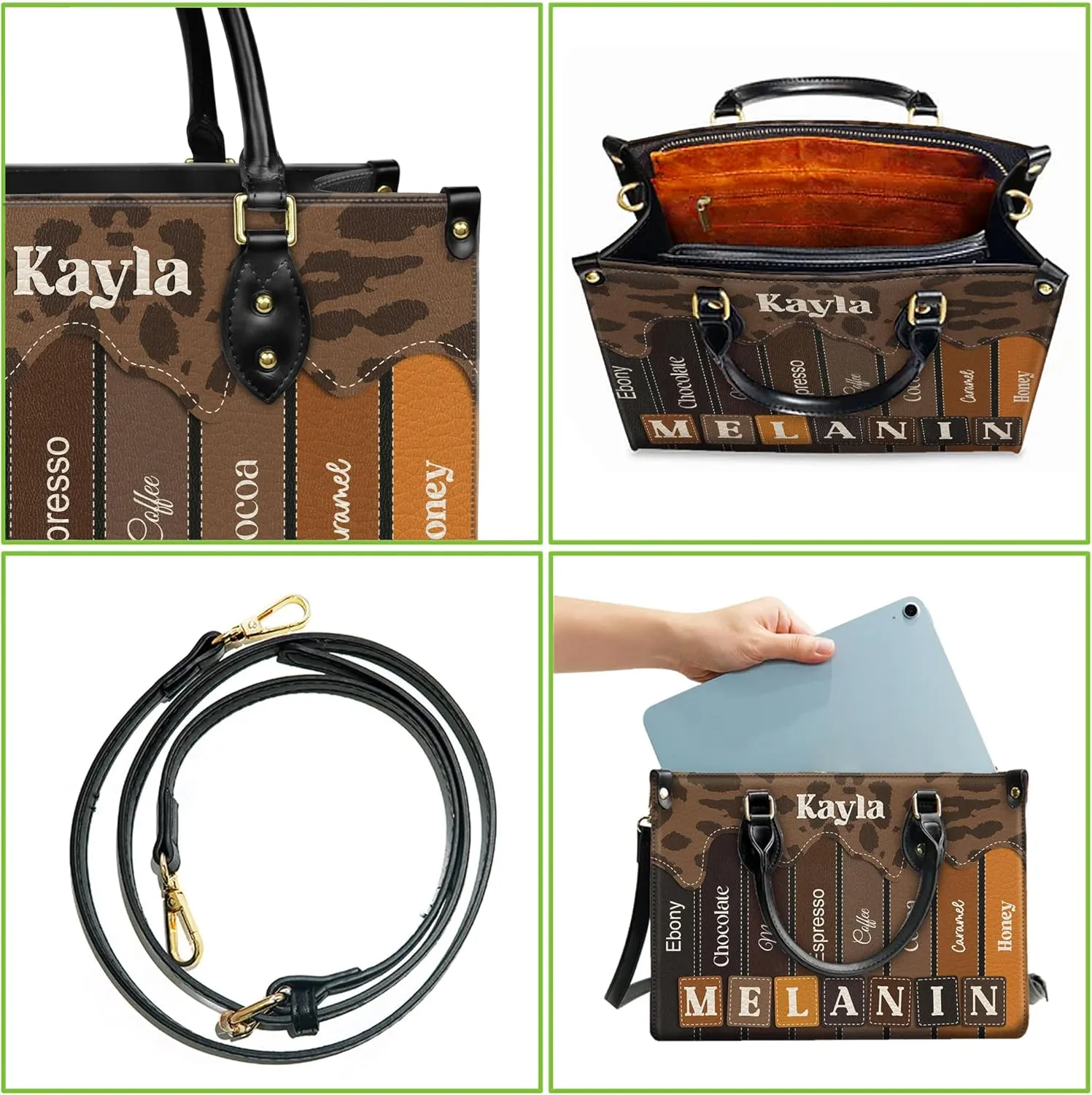 Personalized Leather Handbag with Zipper for African American Woman, Custom Purses Gift For Black Women, Mother's Day Gift