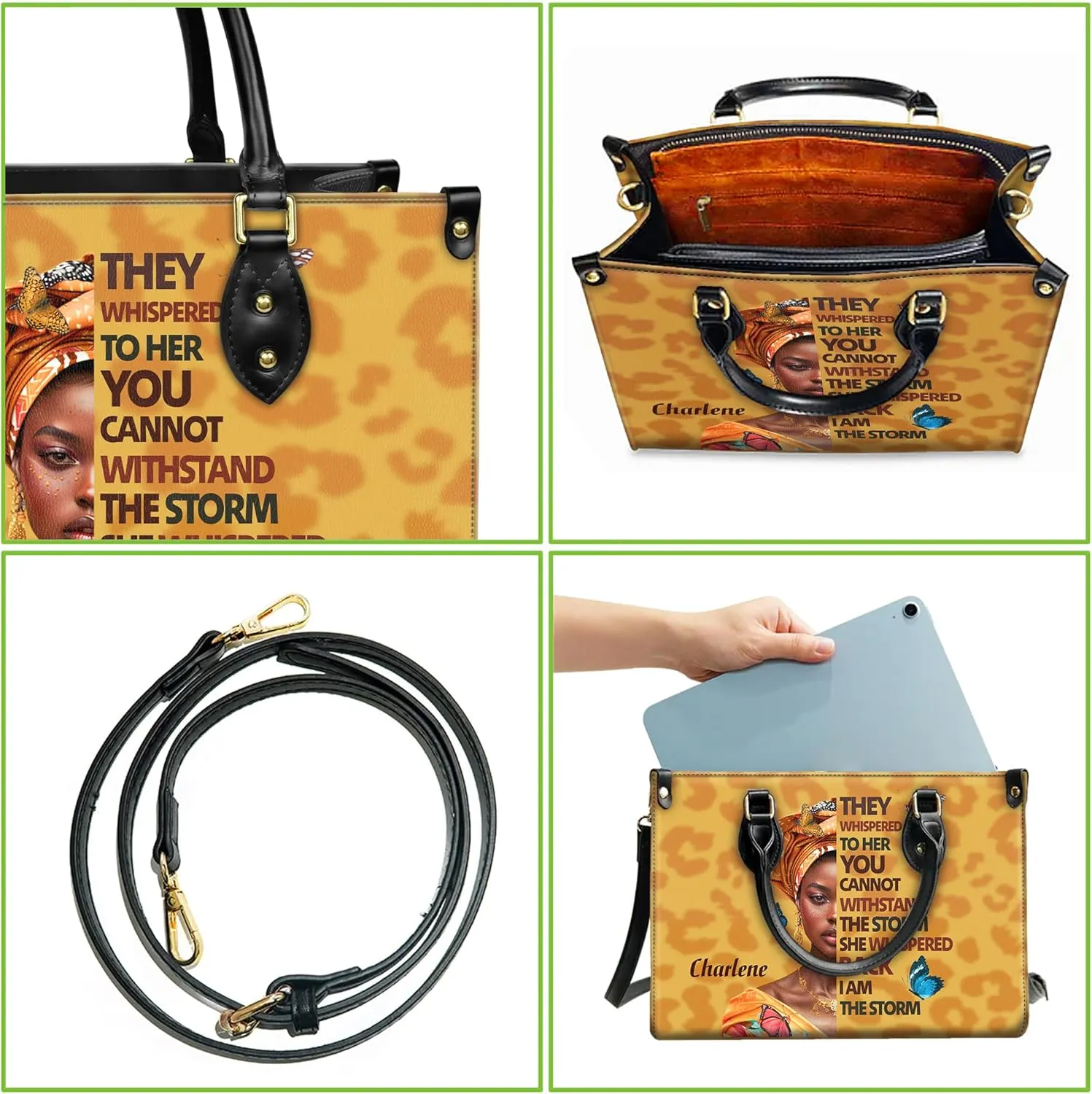 Personalized Leather Handbag with Zipper for African American Woman, Custom Purses Gift For Black Women, Mother's Day Gift