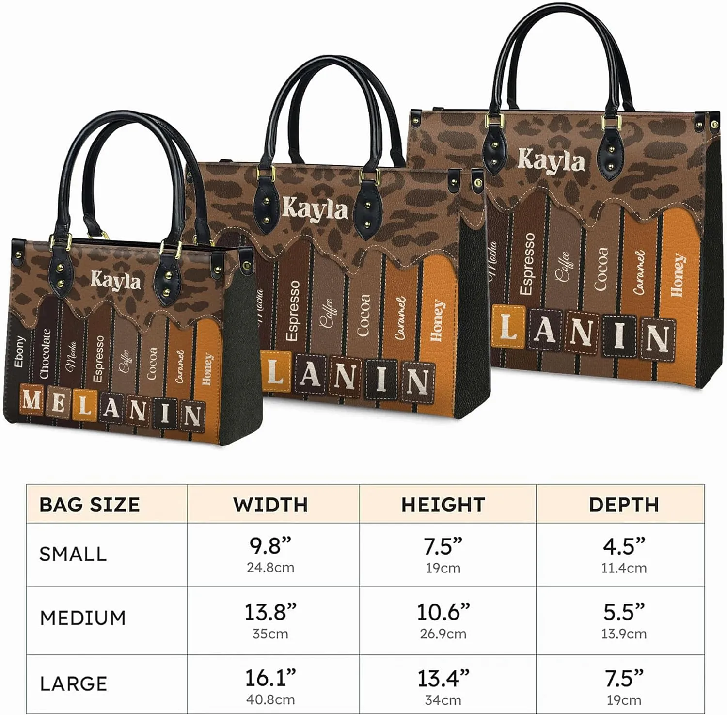 Personalized Leather Handbag with Zipper for African American Woman, Custom Purses Gift For Black Women, Mother's Day Gift