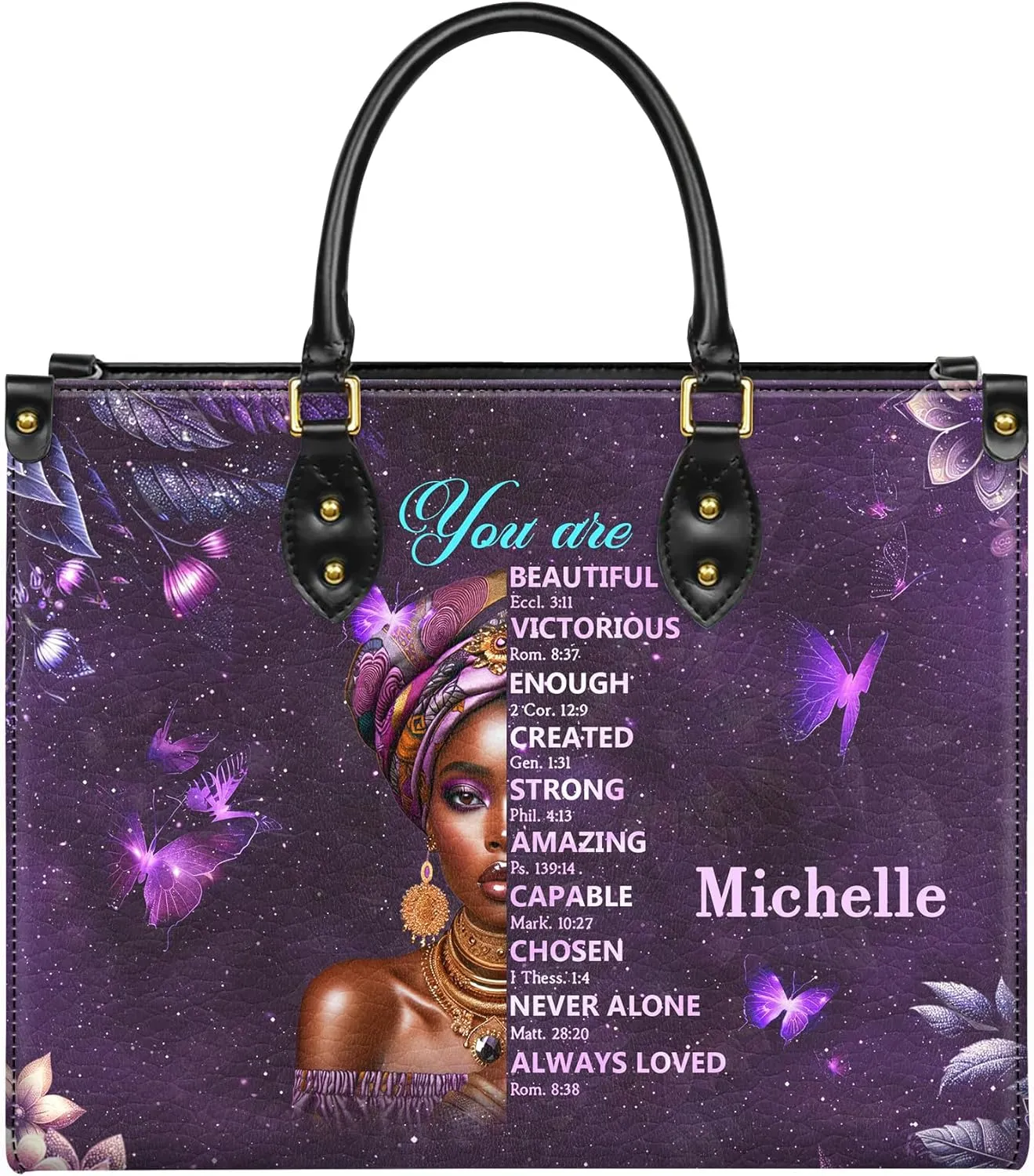 Personalized Leather Handbag with Zipper for African American Woman, Custom Purses Gift For Black Women, Mother's Day Gift
