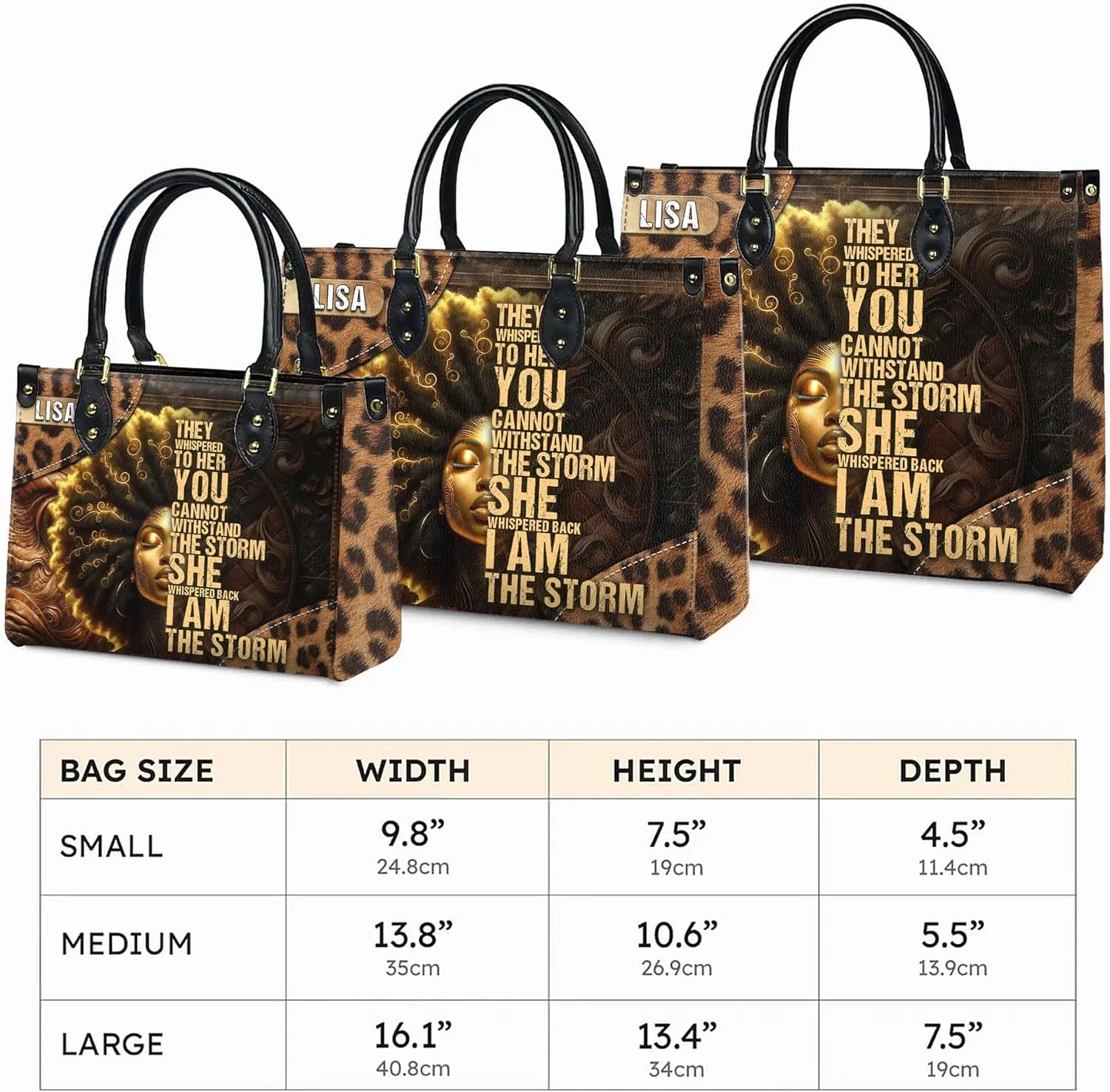 Personalized Leather Handbag with Zipper for African American Woman, Custom Purses Gift For Black Women, Mother's Day Gift