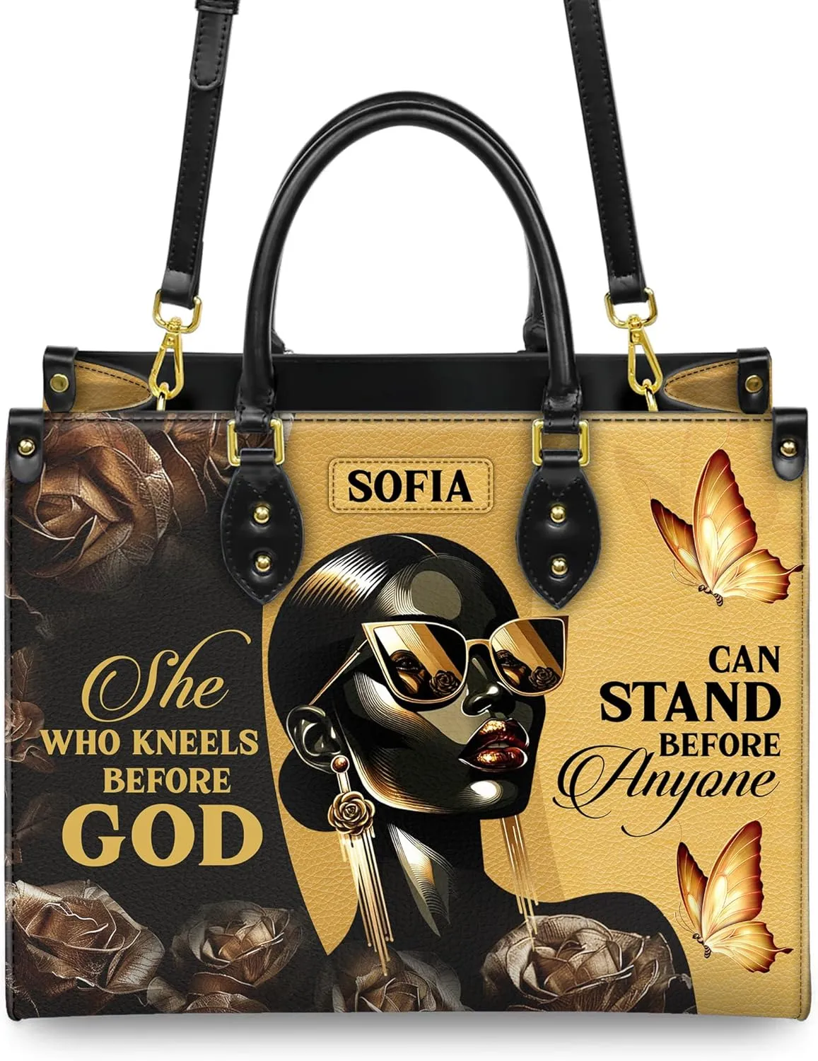 Personalized Leather Handbag with Zipper for African American Woman, Custom Purses Gift For Black Women, Mother's Day Gift