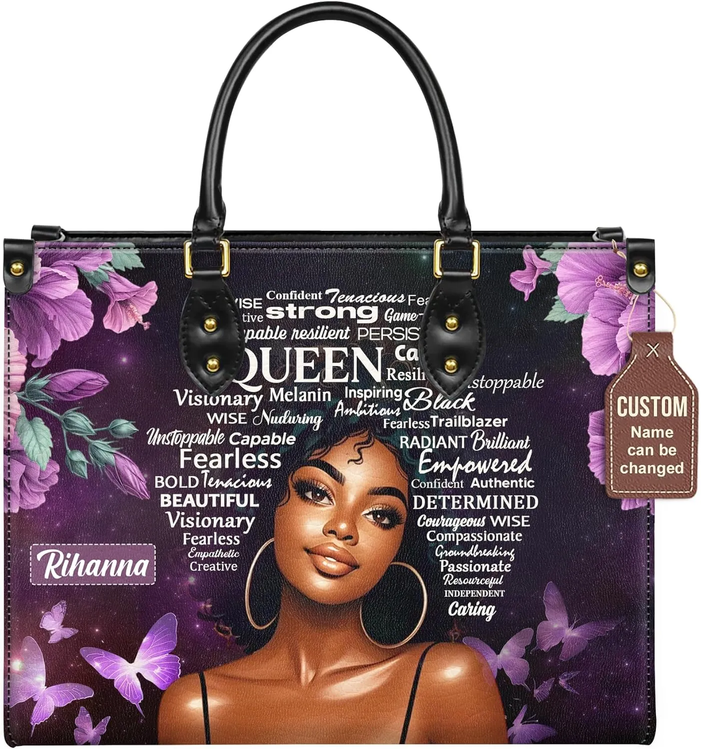 Personalized Leather Handbag with Zipper for African American Woman, Custom Purses Gift For Black Women, Mother's Day Gift