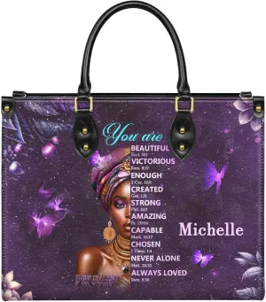 Personalized Leather Handbag with Zipper for African American Woman, Custom Purses Gift For Black Women, Mother's Day Gift