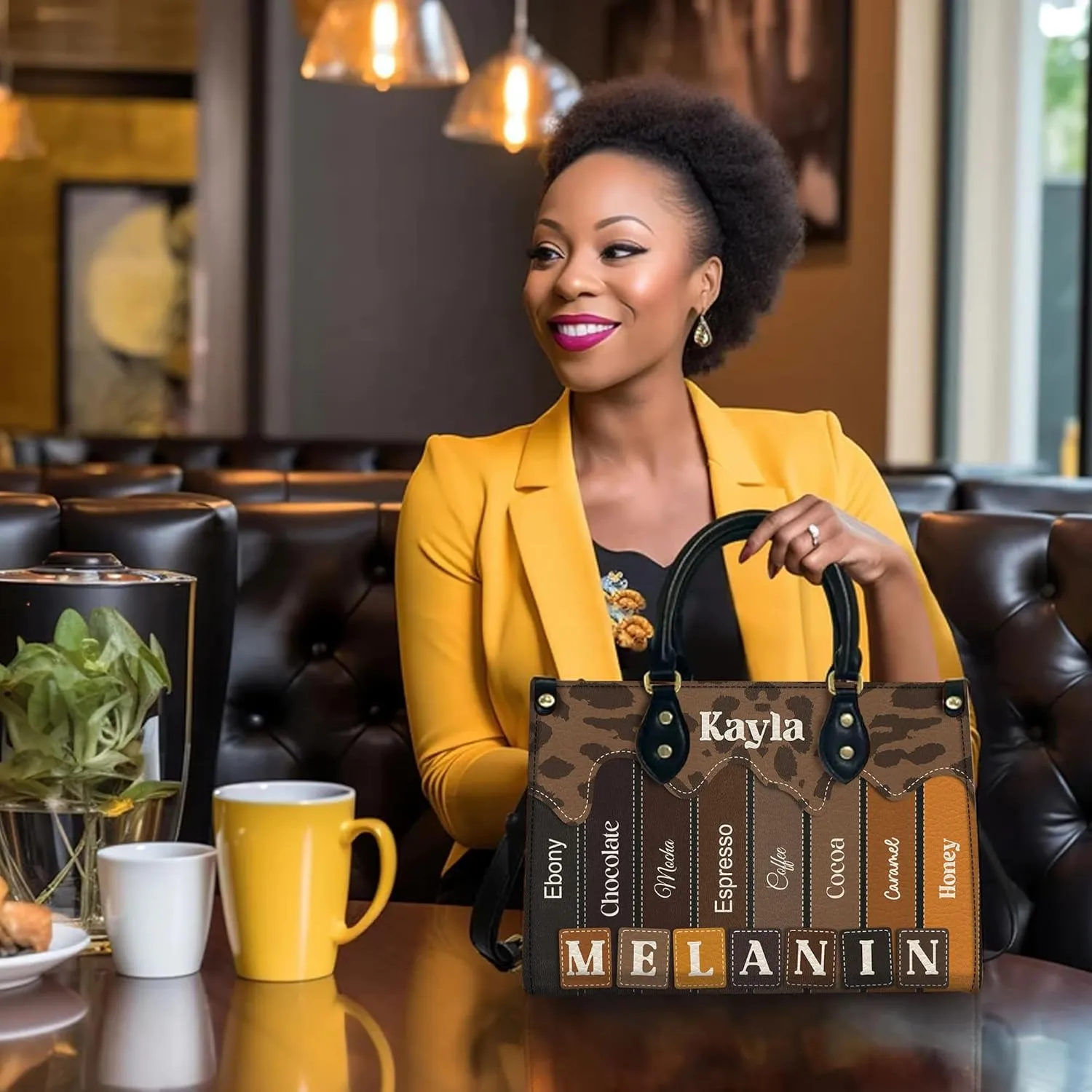 Personalized Leather Handbag with Zipper for African American Woman, Custom Purses Gift For Black Women, Mother's Day Gift