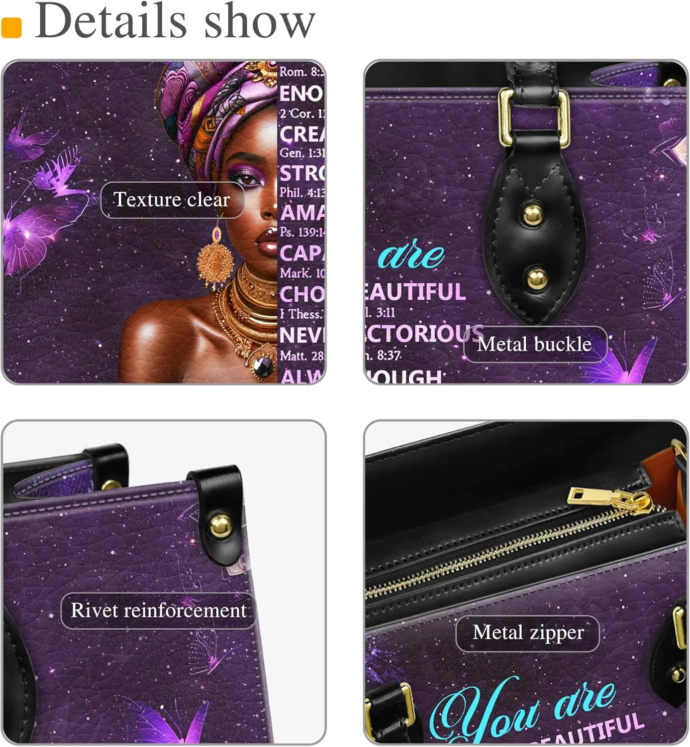 Personalized Leather Handbag with Zipper for African American Woman, Custom Purses Gift For Black Women, Mother's Day Gift