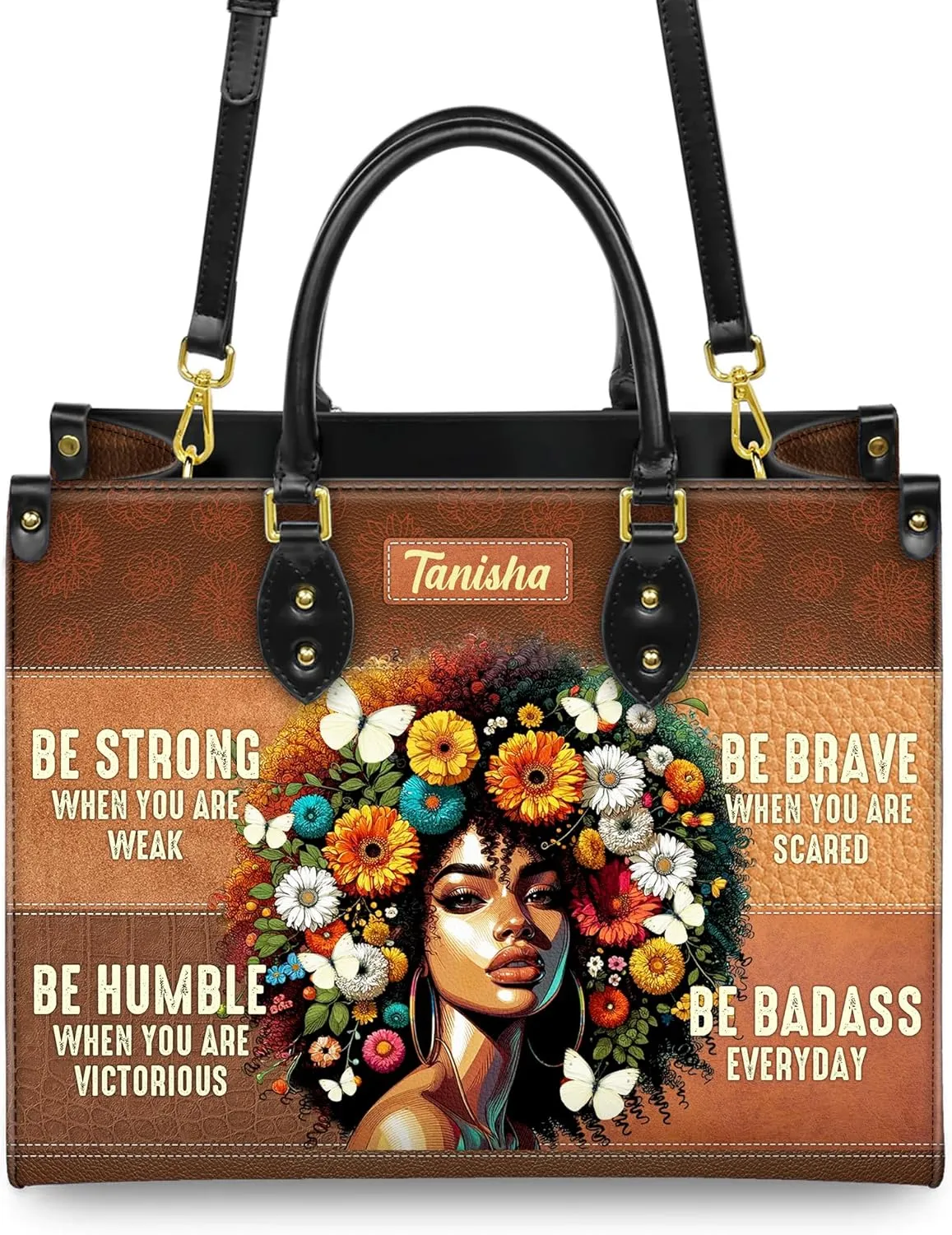 Personalized Leather Handbag with Zipper for African American Woman, Custom Purses Gift For Black Women, Mother's Day Gift