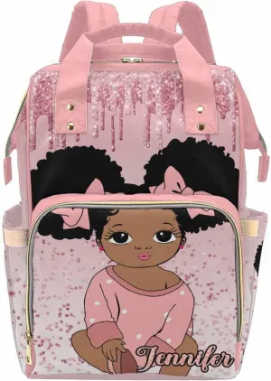Personalized Name Diaper Bag Backpack with Shiny Glitter, Personalized Travel Backpack Multifunctional Portable Nursing Bags with Multi Pockets & Large Capacity for New Moms