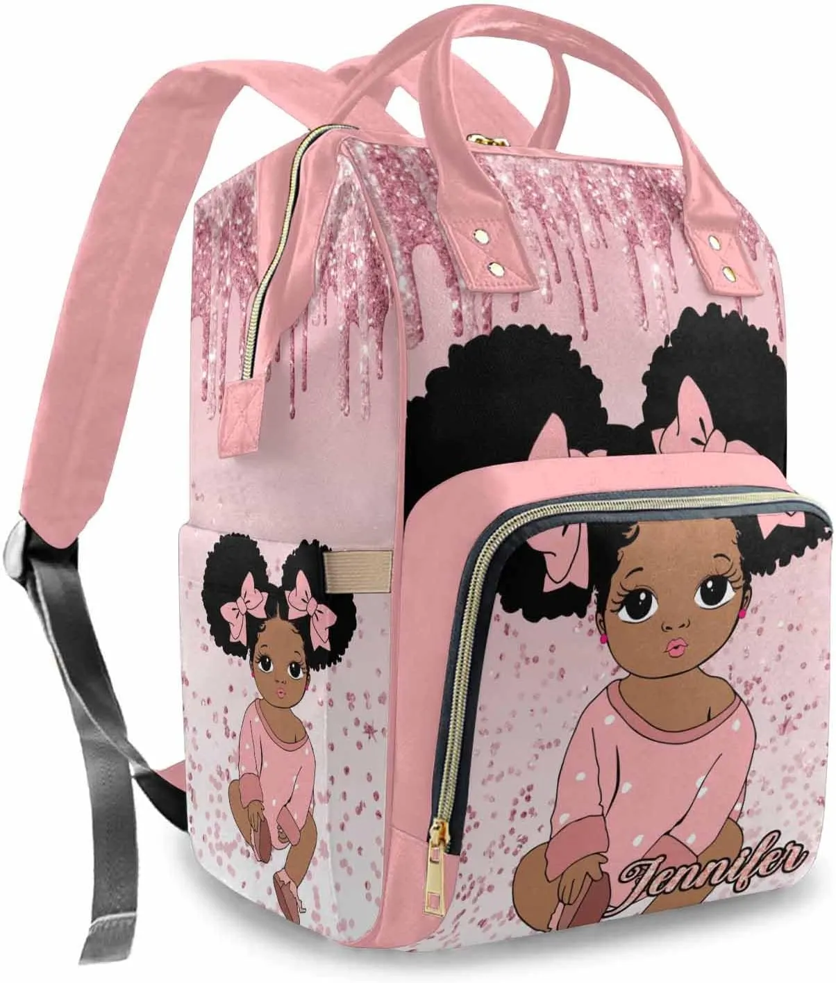 Personalized Name Diaper Bag Backpack with Shiny Glitter, Personalized Travel Backpack Multifunctional Portable Nursing Bags with Multi Pockets & Large Capacity for New Moms