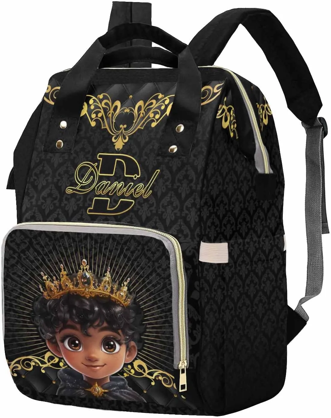 Personalized Name Diaper Bag with Large Capacity, Customized Nappy Backpack Travel Leisure Baby Prince Crown Customized Mommy Bag with Name for Baby Girl Outdoor Mother's Day