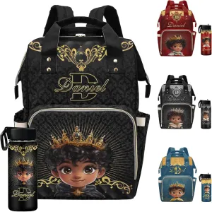 Personalized Name Diaper Bag with Large Capacity, Customized Nappy Backpack Travel Leisure Baby Prince Crown Customized Mommy Bag with Name for Baby Girl Outdoor Mother's Day
