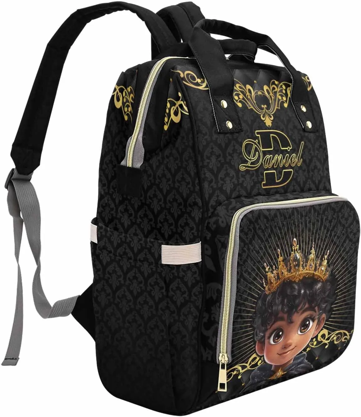 Personalized Name Diaper Bag with Large Capacity, Customized Nappy Backpack Travel Leisure Baby Prince Crown Customized Mommy Bag with Name for Baby Girl Outdoor Mother's Day