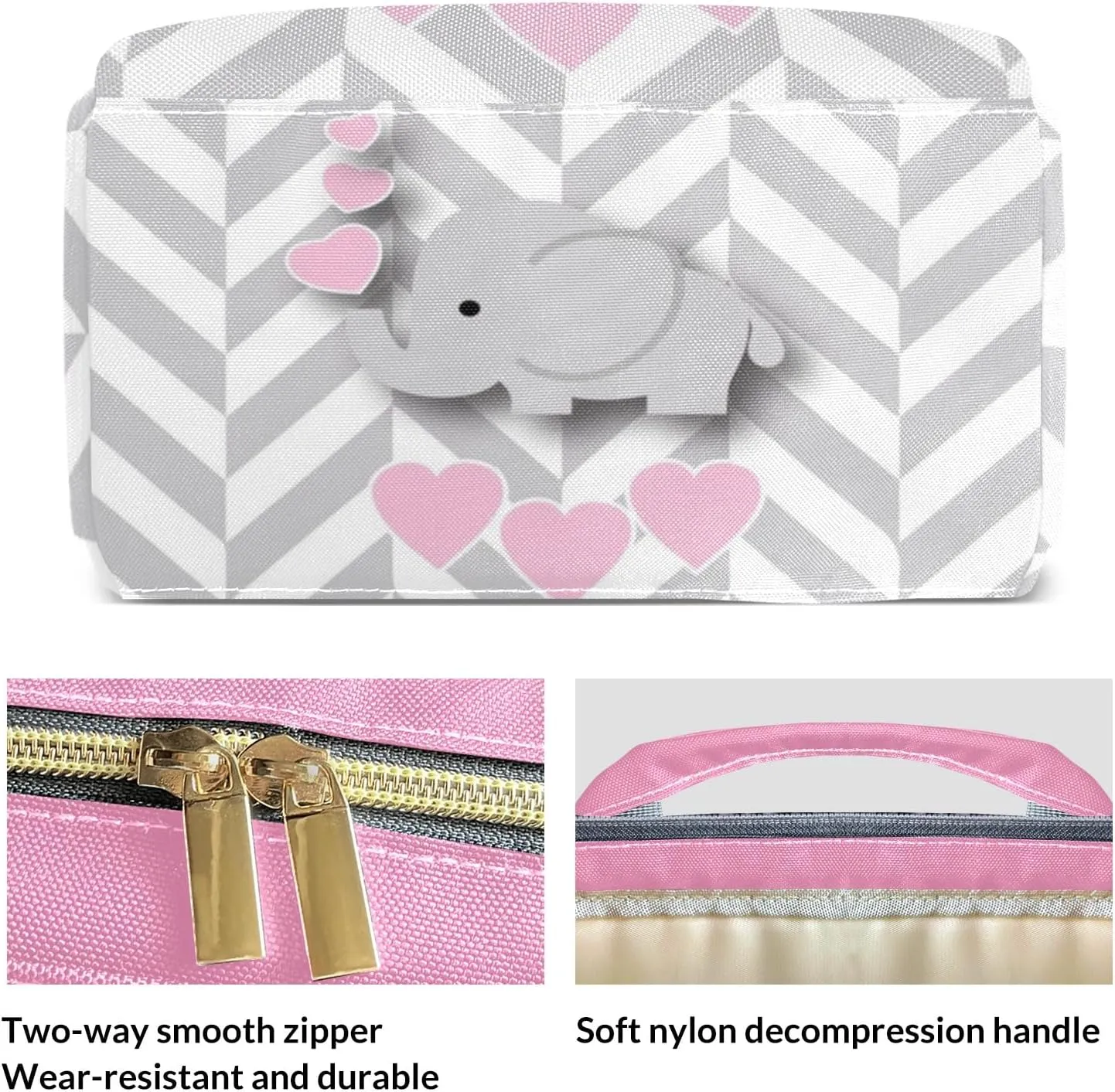 Personalized Pink Elephant Chevron Diaper Bags Backpack with Name Mummy Nursing Bags Gifts for Mom Dad