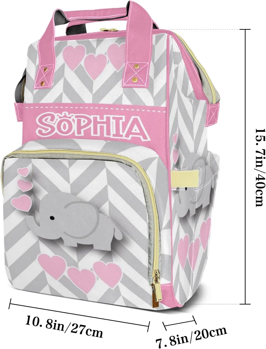 Personalized Pink Elephant Chevron Diaper Bags Backpack with Name Mummy Nursing Bags Gifts for Mom Dad