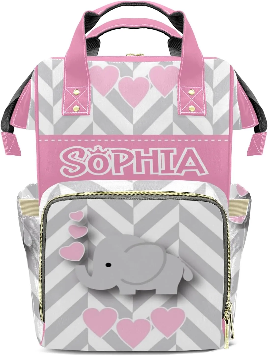 Personalized Pink Elephant Chevron Diaper Bags Backpack with Name Mummy Nursing Bags Gifts for Mom Dad