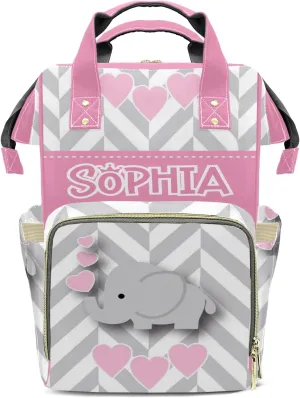 Personalized Pink Elephant Chevron Diaper Bags Backpack with Name Mummy Nursing Bags Gifts for Mom Dad