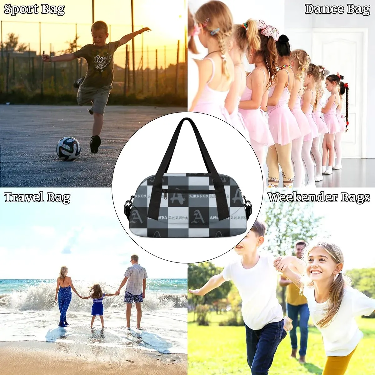 Personalized Sport Dance Bag Custom Boys Gym Bag Girls Ballet Dance Bag Customize Travel Duffle Bag with Name Overnight Weekender Bags (Black Grey)