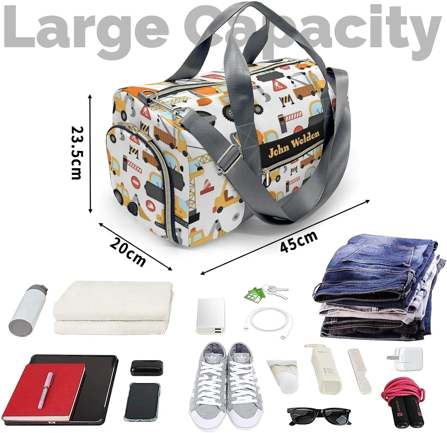 Personalized Sport Player Duffle Bag for Travel,Custom Carry on Bag Site Trucks Jump Travel Bags Overnight Weekend Gym Bag Carry On Luggage Bags