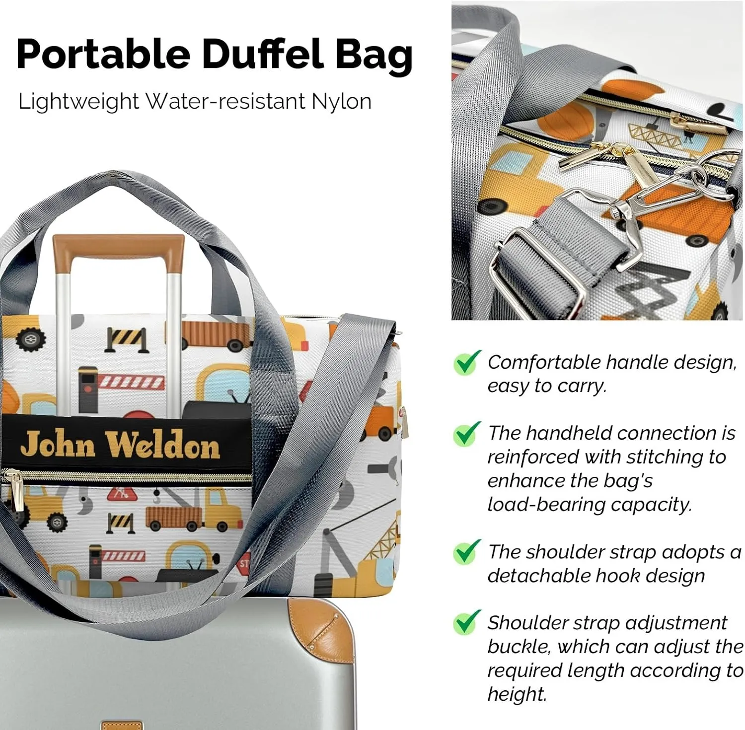 Personalized Sport Player Duffle Bag for Travel,Custom Carry on Bag Site Trucks Jump Travel Bags Overnight Weekend Gym Bag Carry On Luggage Bags