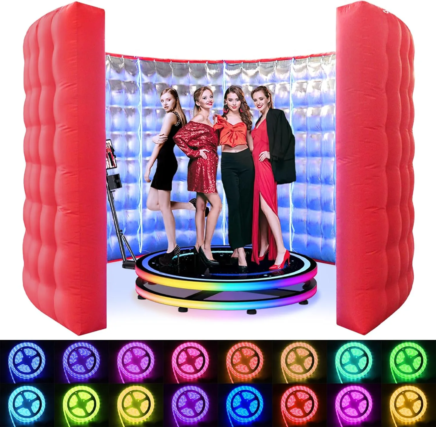 Photo Booth Inflatable Silver Reflective with LED 360 Photo Booth Inflatable Enclosure Suitable for Birthday Parties/Weddings/Mall Advertisements/Photography Props Etc（13.12FT）