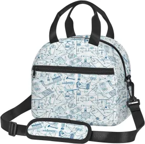 Physics,Insulated Reusable Lunch Bag with Adjustable Shoulder Strap for Adults,Physics Science Themed,Leakproof Office Picnic Hiking Beach Tote Bag,Blue White,9x5x7.8in