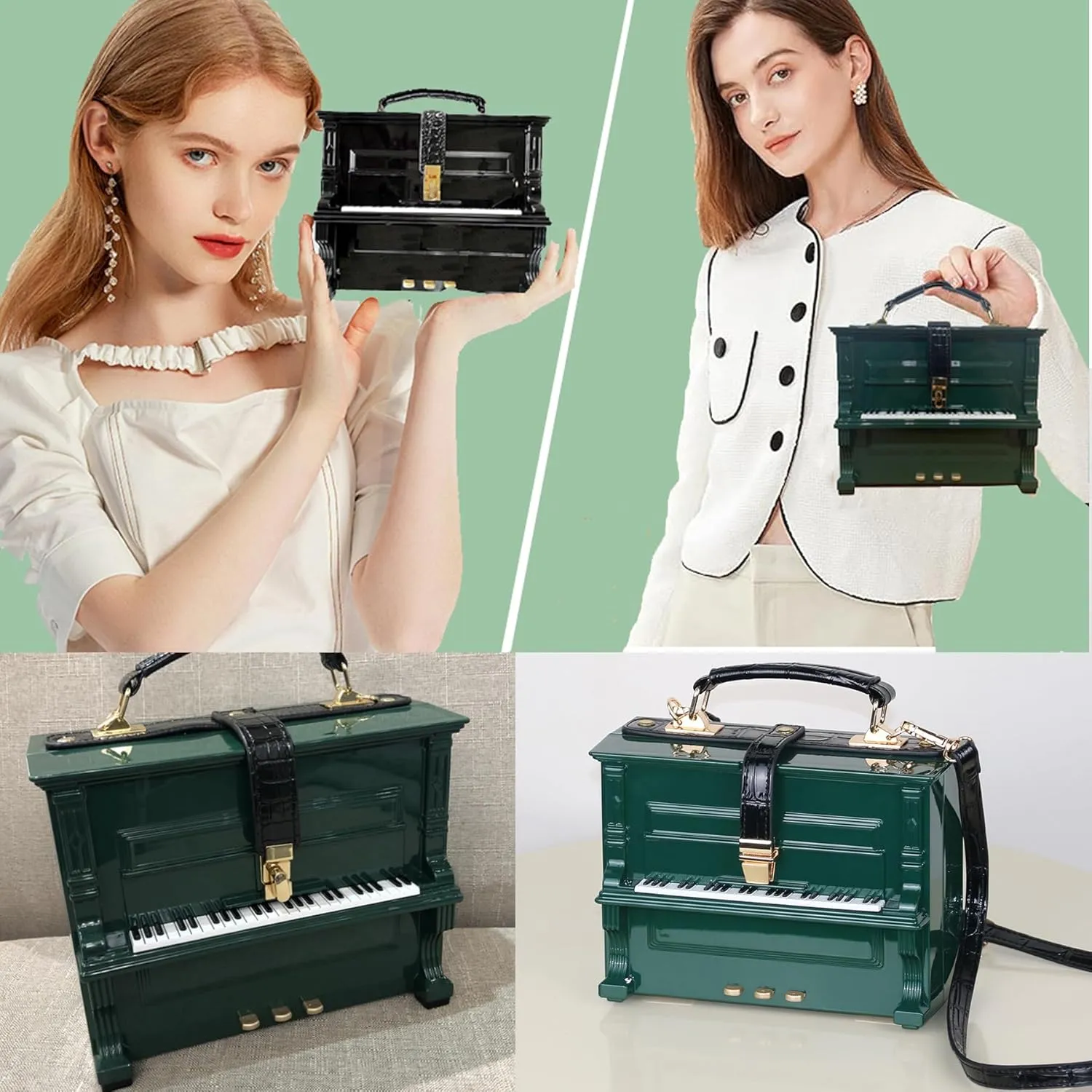 Piano Shaped Purse Handbag Women Crossbody Shoulder Bag Box Shaped Acrylic Evening Top Handle Clutch Bag Novelty Piano Purse