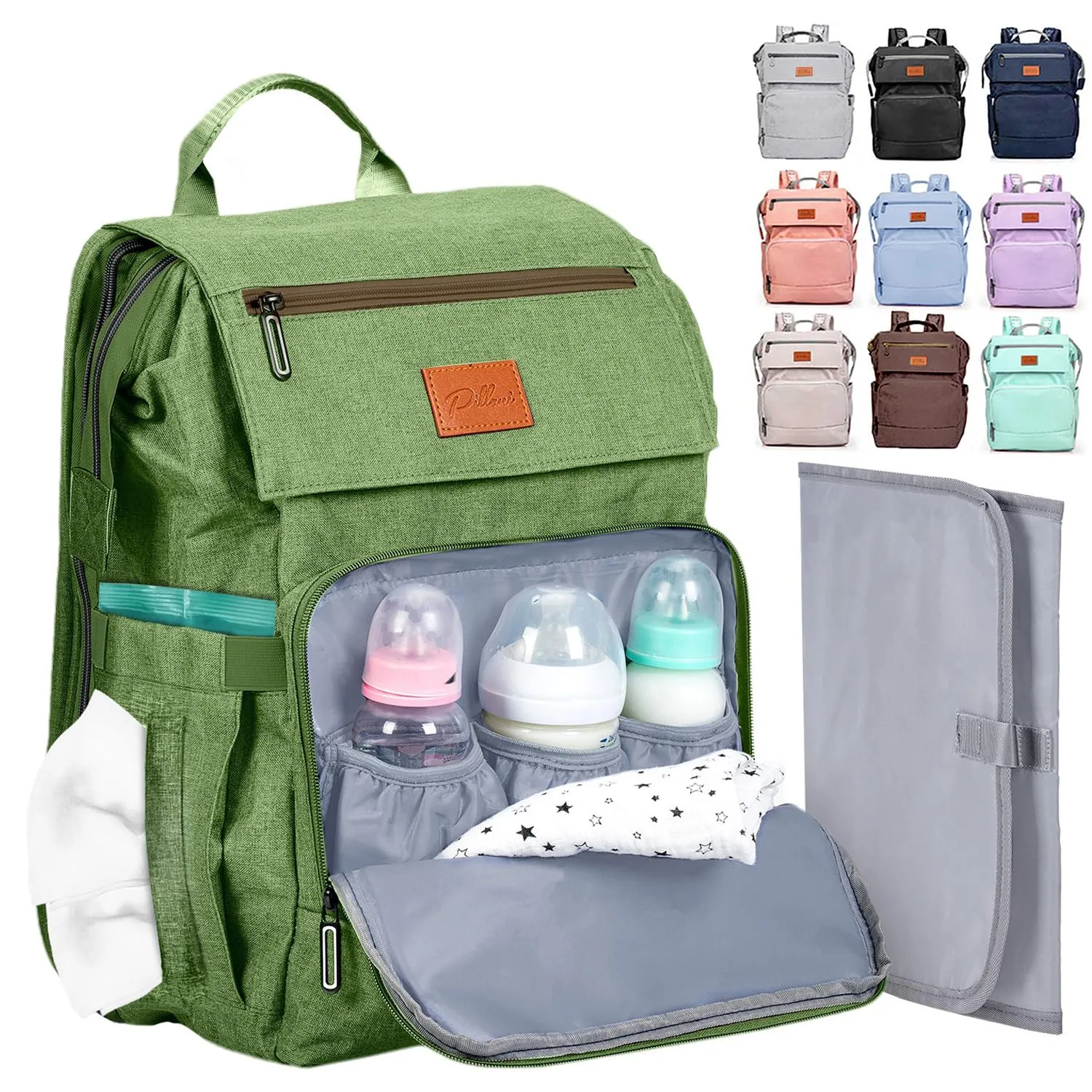 PILLANI Baby Diaper Bag Backpack - Large Bag for Boys & Girls - Diaper Backpack - Travel Diaper Bags with Changing Pad - Baby Registry Search Stuff & Shower Gifts - Newborn Essentials Must Haves Mom