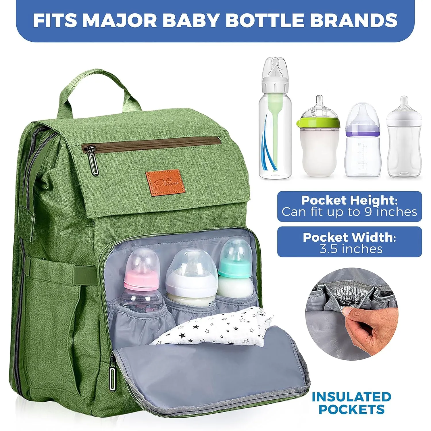 PILLANI Baby Diaper Bag Backpack - Large Bag for Boys & Girls - Diaper Backpack - Travel Diaper Bags with Changing Pad - Baby Registry Search Stuff & Shower Gifts - Newborn Essentials Must Haves Mom