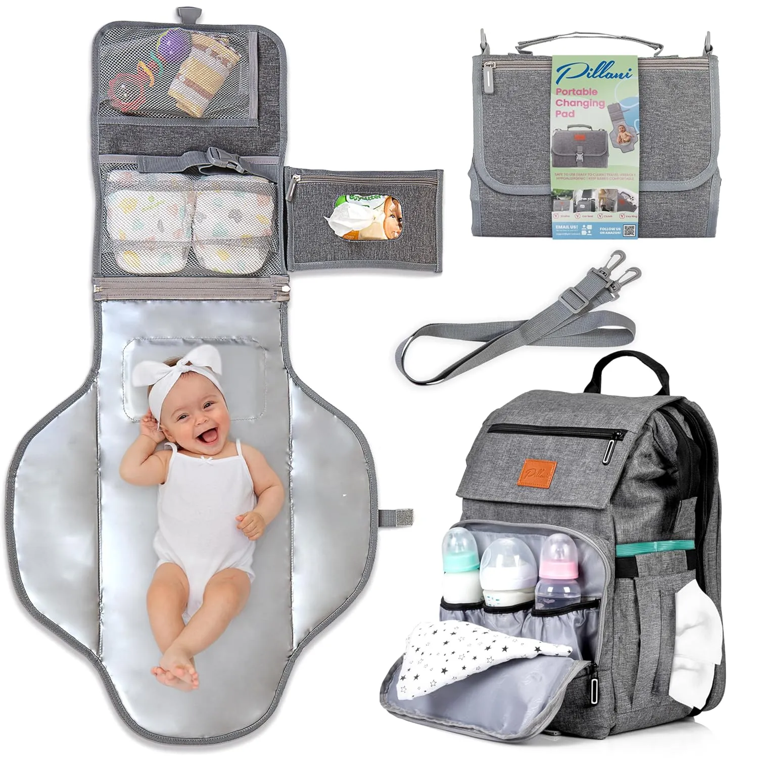 PILLANI Newborn Essentials: Portable Changing Pad & Diaper Bag