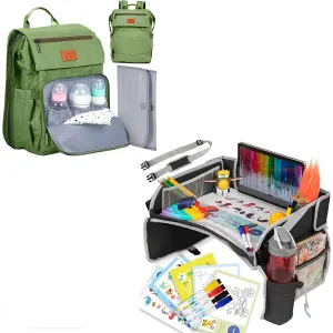 PILLANI Travel Bundle: Kids Travel Tray & Diaper Bag