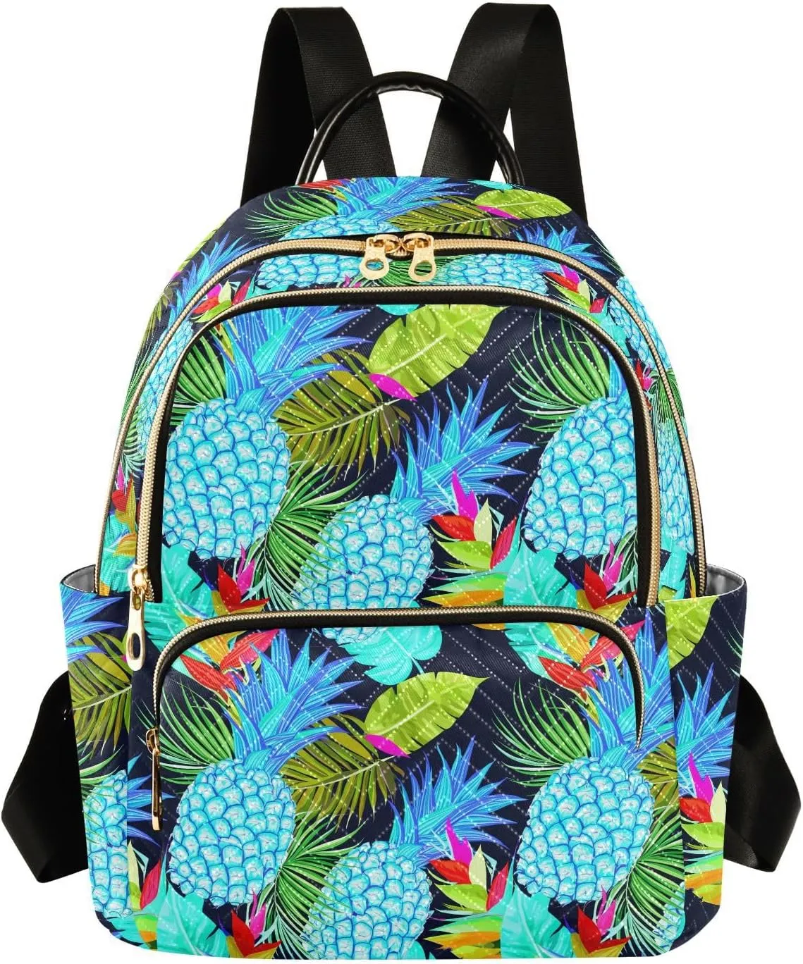 Pineapple Foliage Blue Women Backpack Purse Large Capacity Casual Daypack Leather Handle Travel Work Ladies Backpack