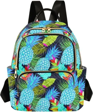 Pineapple Foliage Blue Women Backpack Purse Large Capacity Casual Daypack Leather Handle Travel Work Ladies Backpack