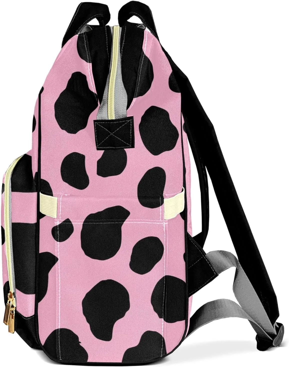 Pink Cow Wave Dot Personalized Diaper Bags Waterproof Backpack Shoulder Daypack for Mother's Day Gifts