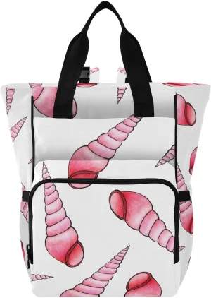 Pink Elongated Seashells Diaper Bags Backpack for Mom Dad, Multi-functional Diaper Nappy Bag Travel Back Pack,Waterproof Maternity Changing Bag Baby Stuff
