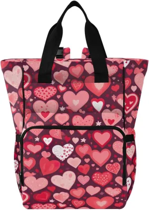 Pink Hear Valentine's Day Diaper Bag Backpack Large Capacity Baby Bag with Stroller Straps Waterproof Travel Diaper Bags Insulated Pockets for Women Men Mom Boys Girls