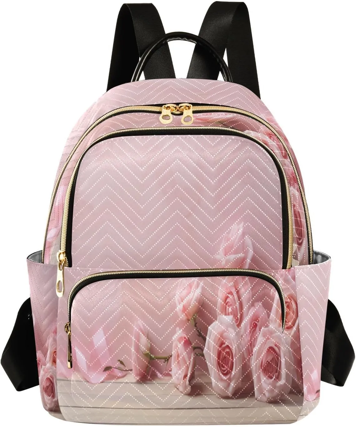 Pink Roses Wall Backpack Purse for Women Fashion Small Mini Daypack Purse for Lady Anti-theft Shoulder Bag with Strap Handbag Lady Purse, Medium