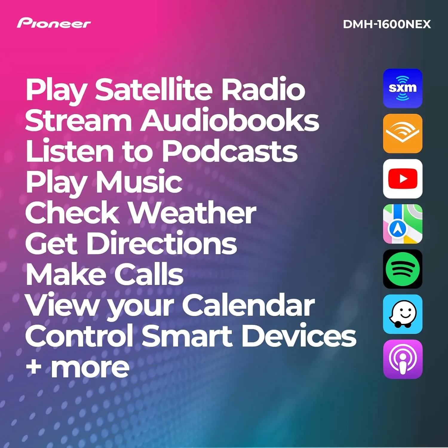 Pioneer DMH-1600NEX 6.8" Double-Din Digital Multimedia Receiver - Built in Bluetooth, Wired Apple CarPlay and Android Auto, Touchscreen, Rear Camera Input