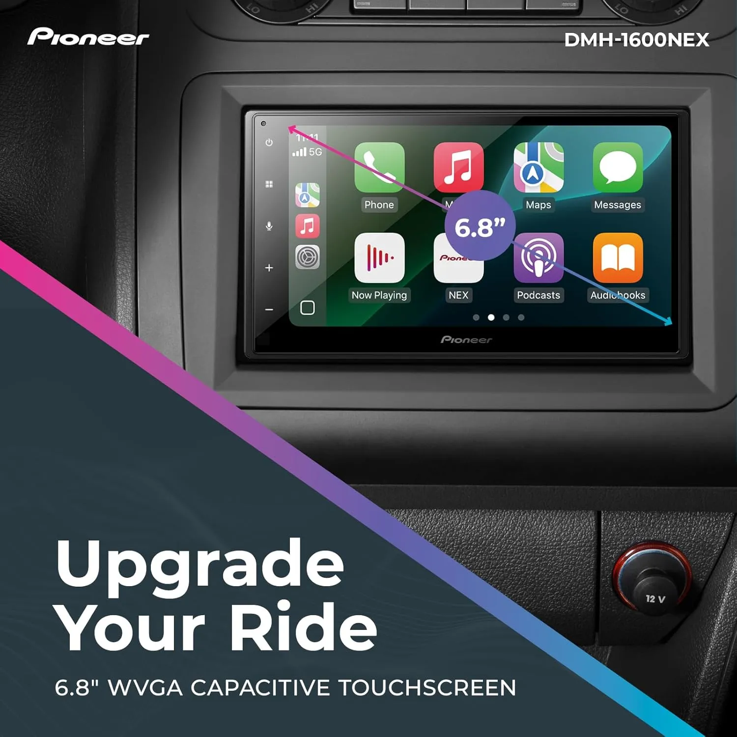 Pioneer DMH-1600NEX 6.8" Double-Din Digital Multimedia Receiver - Built in Bluetooth, Wired Apple CarPlay and Android Auto, Touchscreen, Rear Camera Input