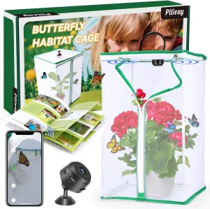 Pllieay Butterfly Growing Kit with Camera and Instructions, Insect Mesh Cage Insect and Butterfly Net for Raising Insects