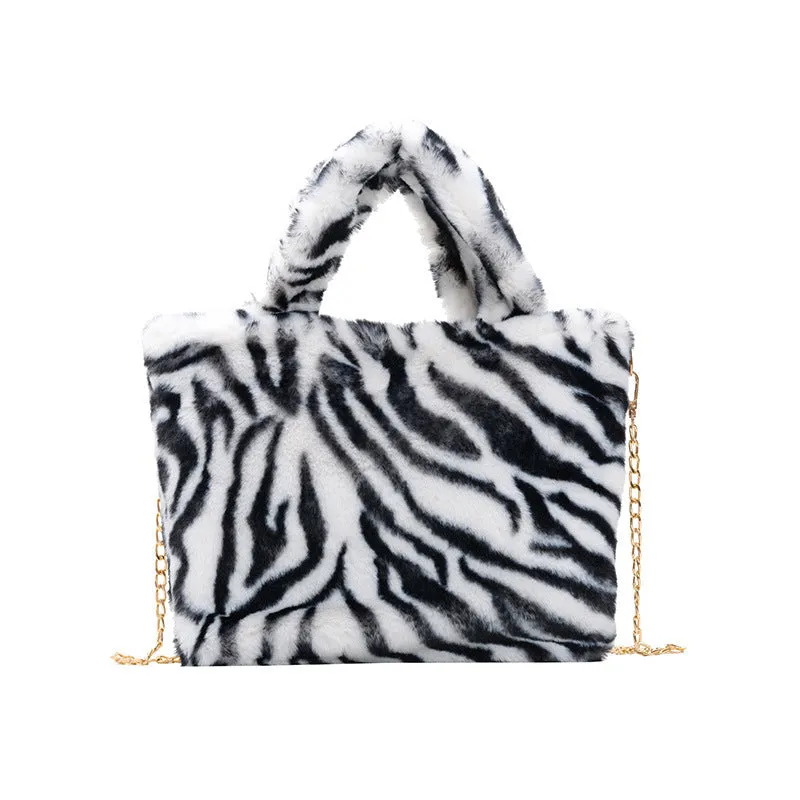 Plush Leopard Shoulder Bag