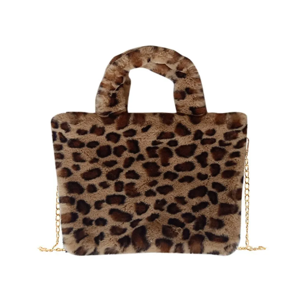 Plush Leopard Shoulder Bag