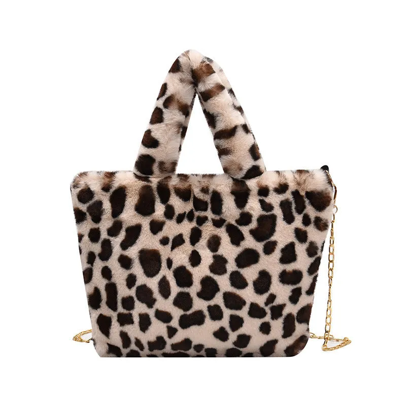 Plush Leopard Shoulder Bag