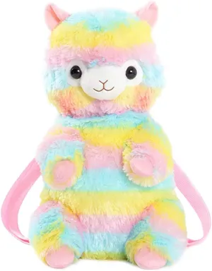 Plush Stuffed Animal Backpack Bunny Backpack with Adjustable Gift for Women Girl (Rainbow Alpaca)