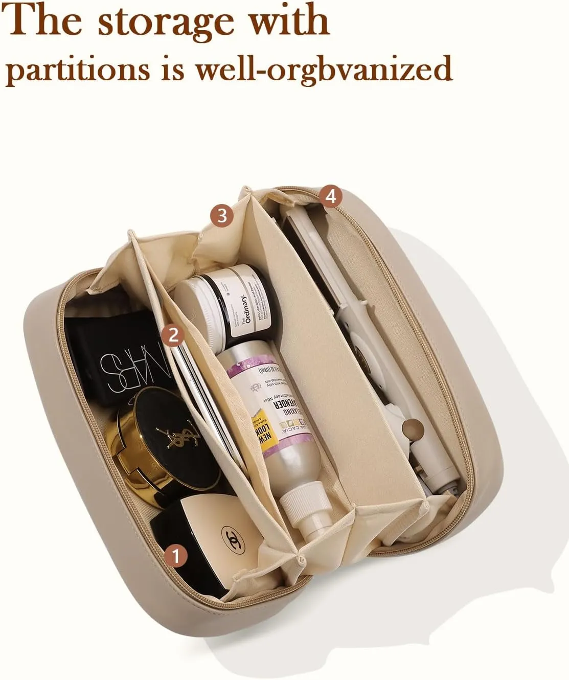 Pocmimut Christmas Gifts, Makeup Bag Travel Accessories for Women,Open Flat Make Pouch Christmas Birthday Gifts for Mom and Lover,Apricot