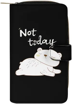 Polar Bear Not Today Womens Wallet Leather Card Holder Purse RFID Blocking Bifold Clutch Handbag with Zipper Pocket 19.7x11x3.5cm