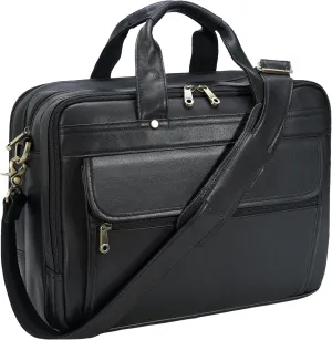Polare Natural Napa Leather Men's 16'' Black Business Briefcase/Laptop Bag