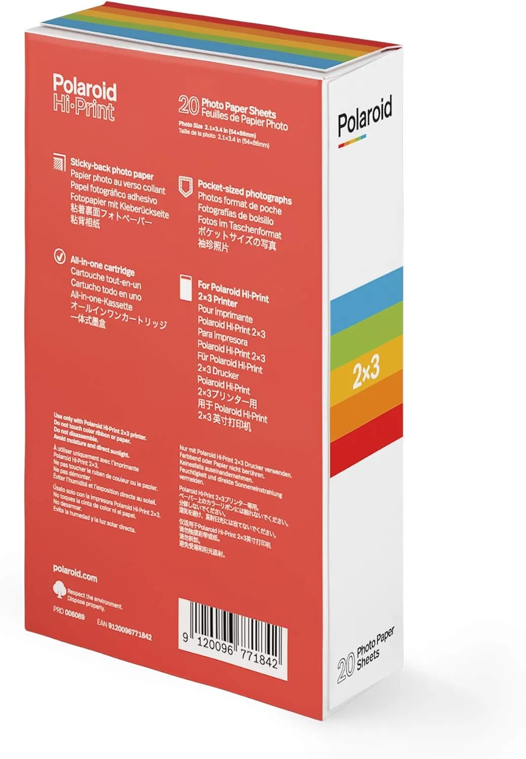 Polaroid Hi-Print Paper - 2x3 Paper Cartridge (20 Sheets) Dye-Sub (Not Zink) Cartridge, Single Pack